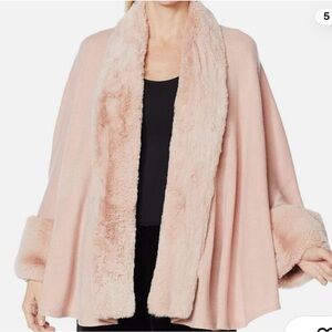 Heidi Daus Blush Faux Fur-Trim Knit Topper Cardigan